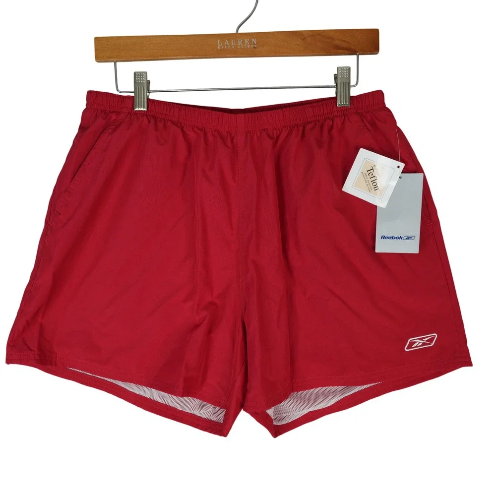 Vintage Reebok Athletic Swim Shorts Mens XL Red Mesh Lined Teflon 90s Y2K Sports
